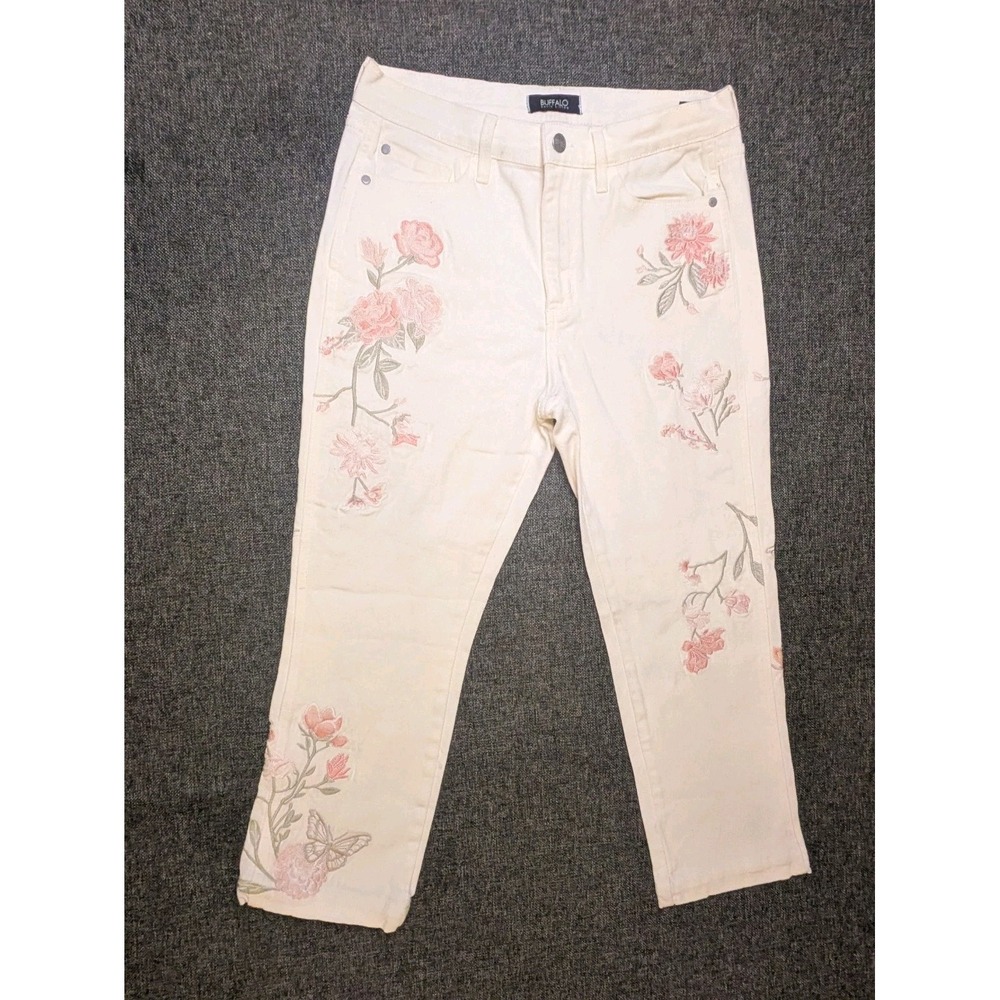 Buffalo Jeans Womens 29 All Over Embroidered Flower Crop Pink Flowers Boho Pants